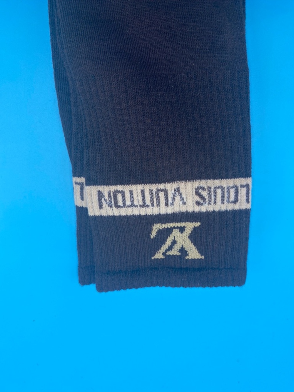 Louis Vuitton Black Crew Socks with Cream Logo Stripe - Picture 2 of 3
